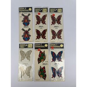 Decorcal Instant Stained Glass Butterfly Decals Stickers 6 Packs Vintage 1978
